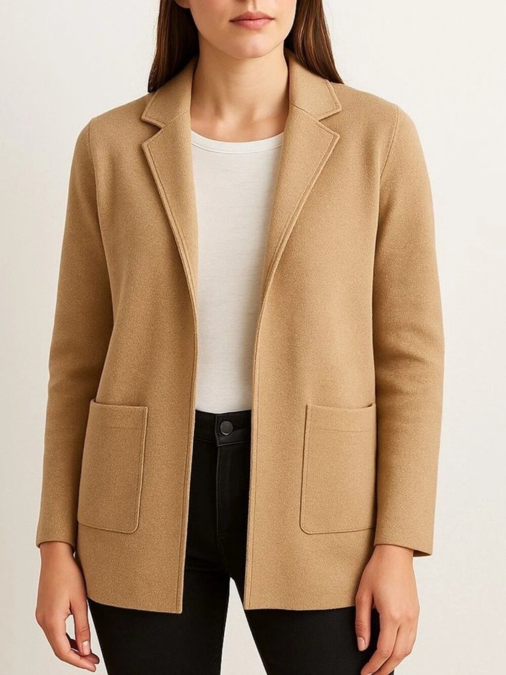 J. Crew 365 Sophie Open-Front Sweater Blazer Camel Tan XXS
